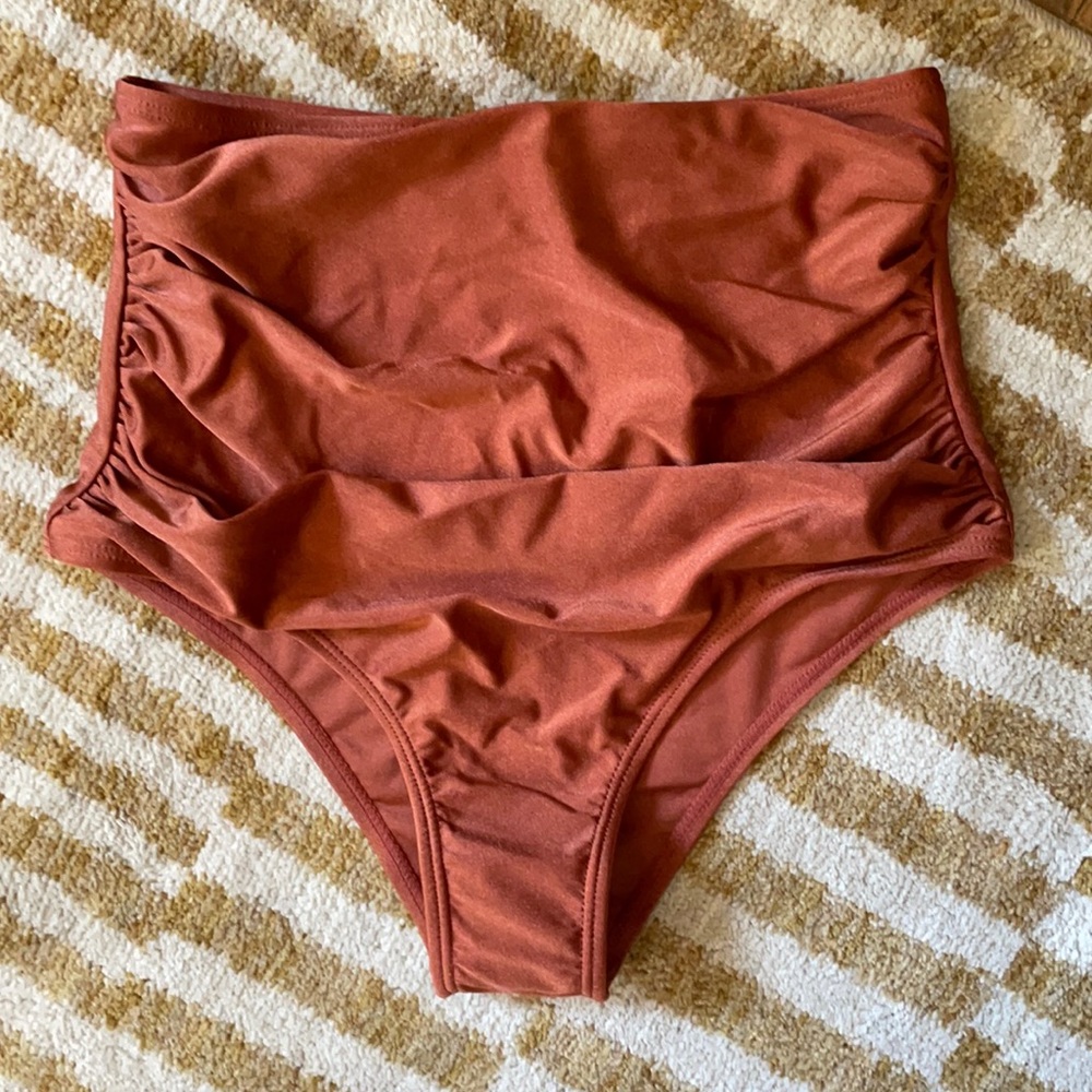 New High Waisted Swim Bottoms Maroon Small